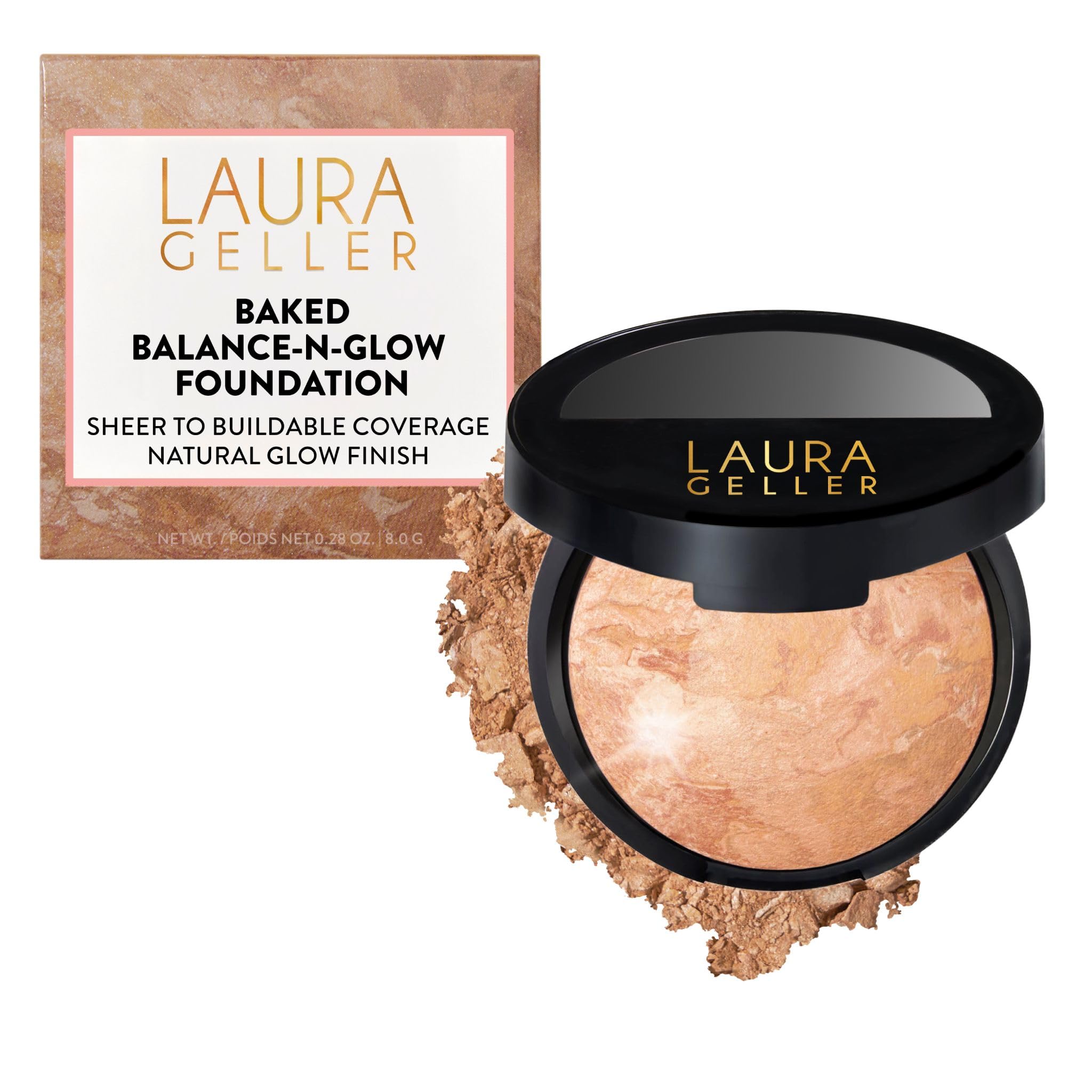 LAURA GELLER NEW YORK Baked Balance-n-Glow Illuminating Powder Foundation – Fair – Handmade in Italy – Pearl-Infused Satin Finish – Vitamin C Brightening – Buildable Sheer Coverage – For Mature Skin