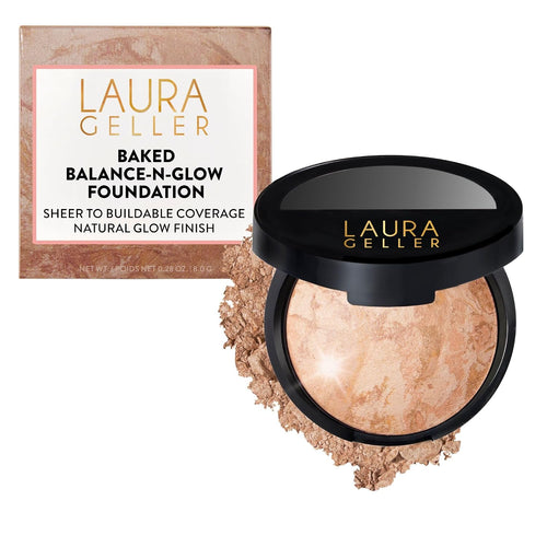 LAURA GELLER NEW YORK Baked Balance-n-Glow Illuminating Powder Foundation – Fair – Handmade in Italy – Pearl-Infused Satin Finish – Vitamin C Brightening – Buildable Sheer Coverage – For Mature Skin