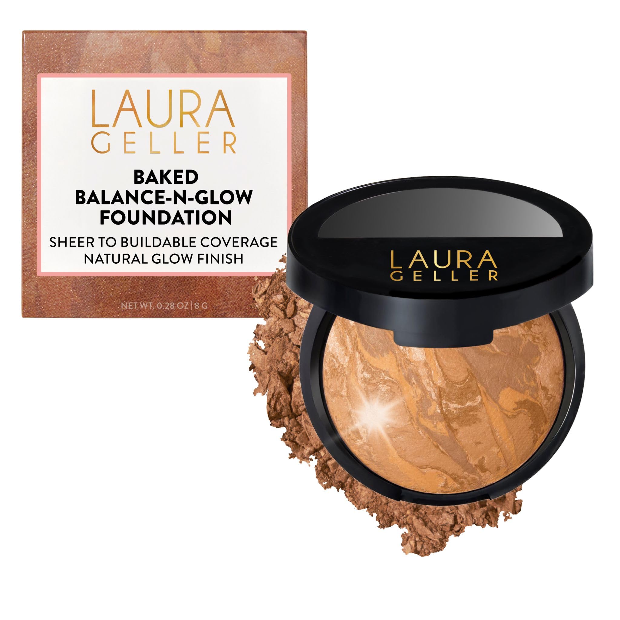 LAURA GELLER NEW YORK Baked Balance-n-Glow Illuminating Powder Foundation – Fair – Handmade in Italy – Pearl-Infused Satin Finish – Vitamin C Brightening – Buildable Sheer Coverage – For Mature Skin