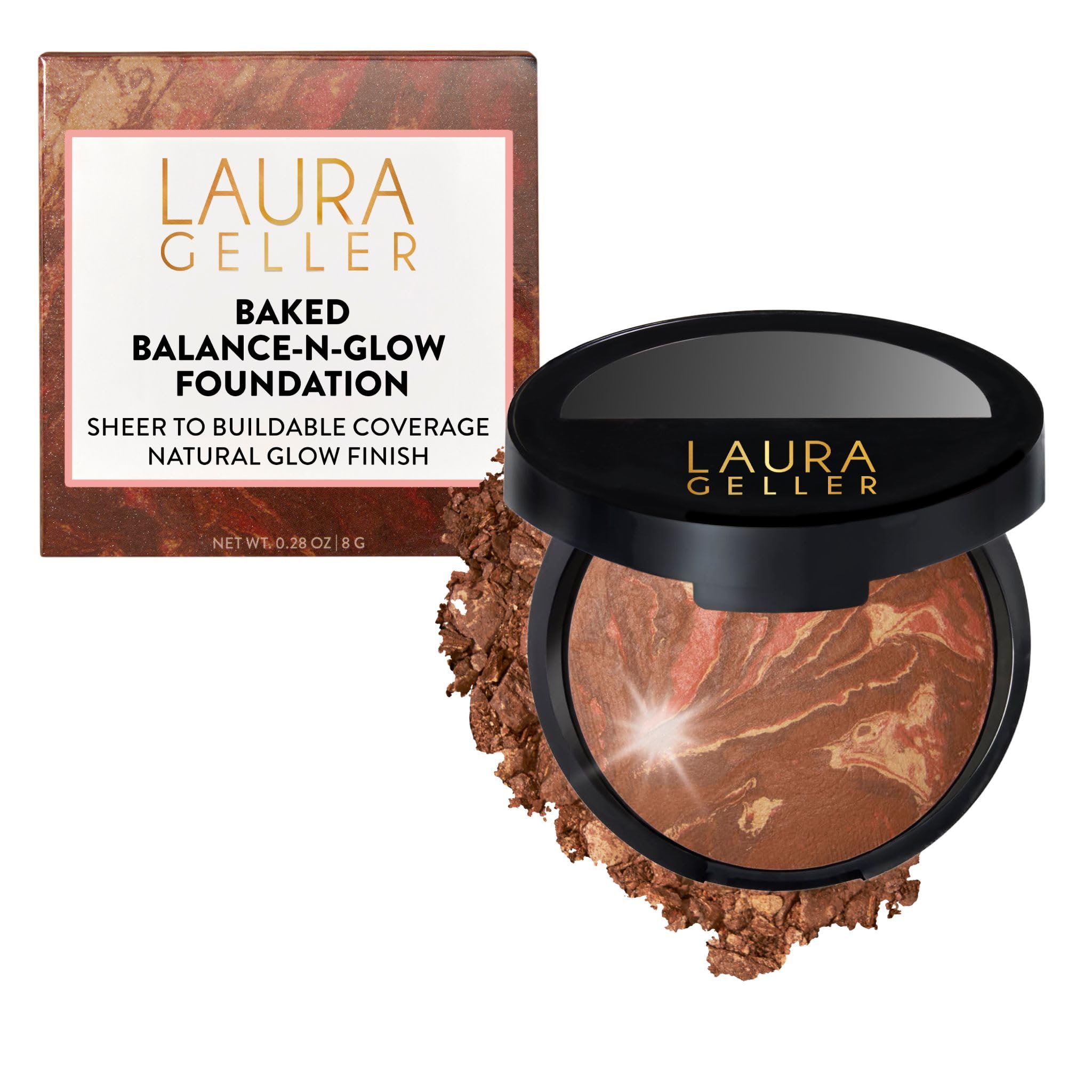 LAURA GELLER NEW YORK Baked Balance-n-Glow Illuminating Powder Foundation – Fair – Handmade in Italy – Pearl-Infused Satin Finish – Vitamin C Brightening – Buildable Sheer Coverage – For Mature Skin