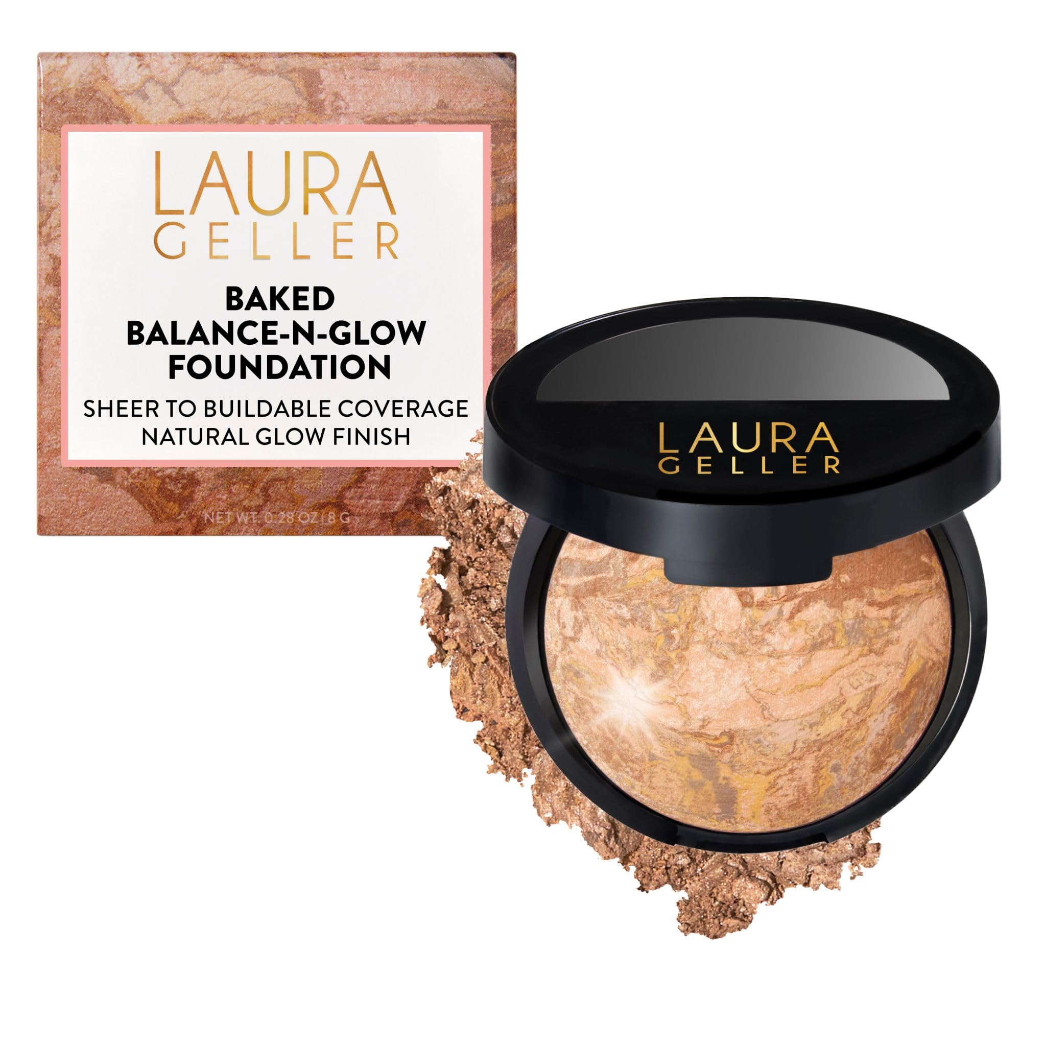 LAURA GELLER NEW YORK Baked Balance-n-Glow Illuminating Powder Foundation – Fair – Handmade in Italy – Pearl-Infused Satin Finish – Vitamin C Brightening – Buildable Sheer Coverage – For Mature Skin
