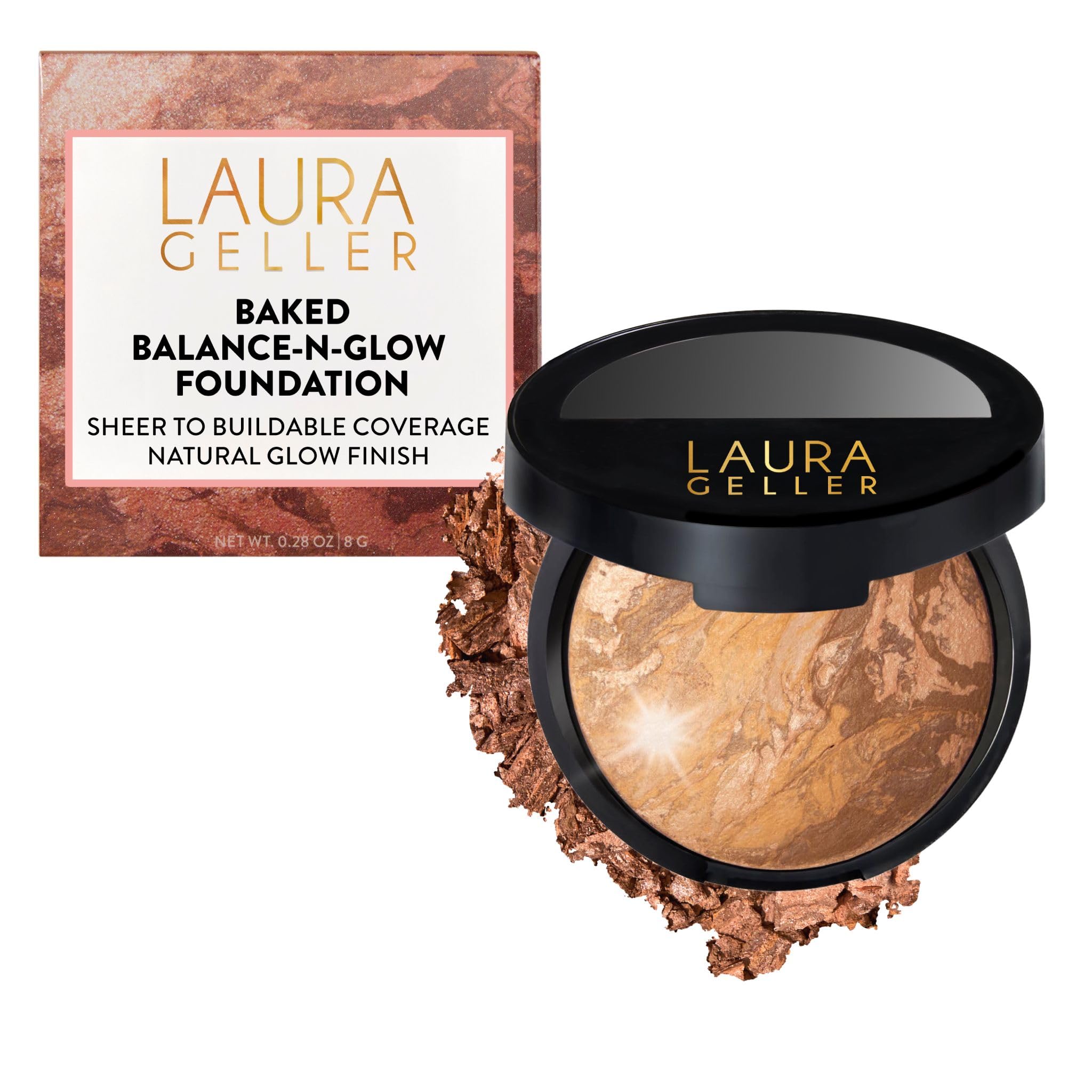 LAURA GELLER NEW YORK Baked Balance-n-Glow Illuminating Powder Foundation – Fair – Handmade in Italy – Pearl-Infused Satin Finish – Vitamin C Brightening – Buildable Sheer Coverage – For Mature Skin