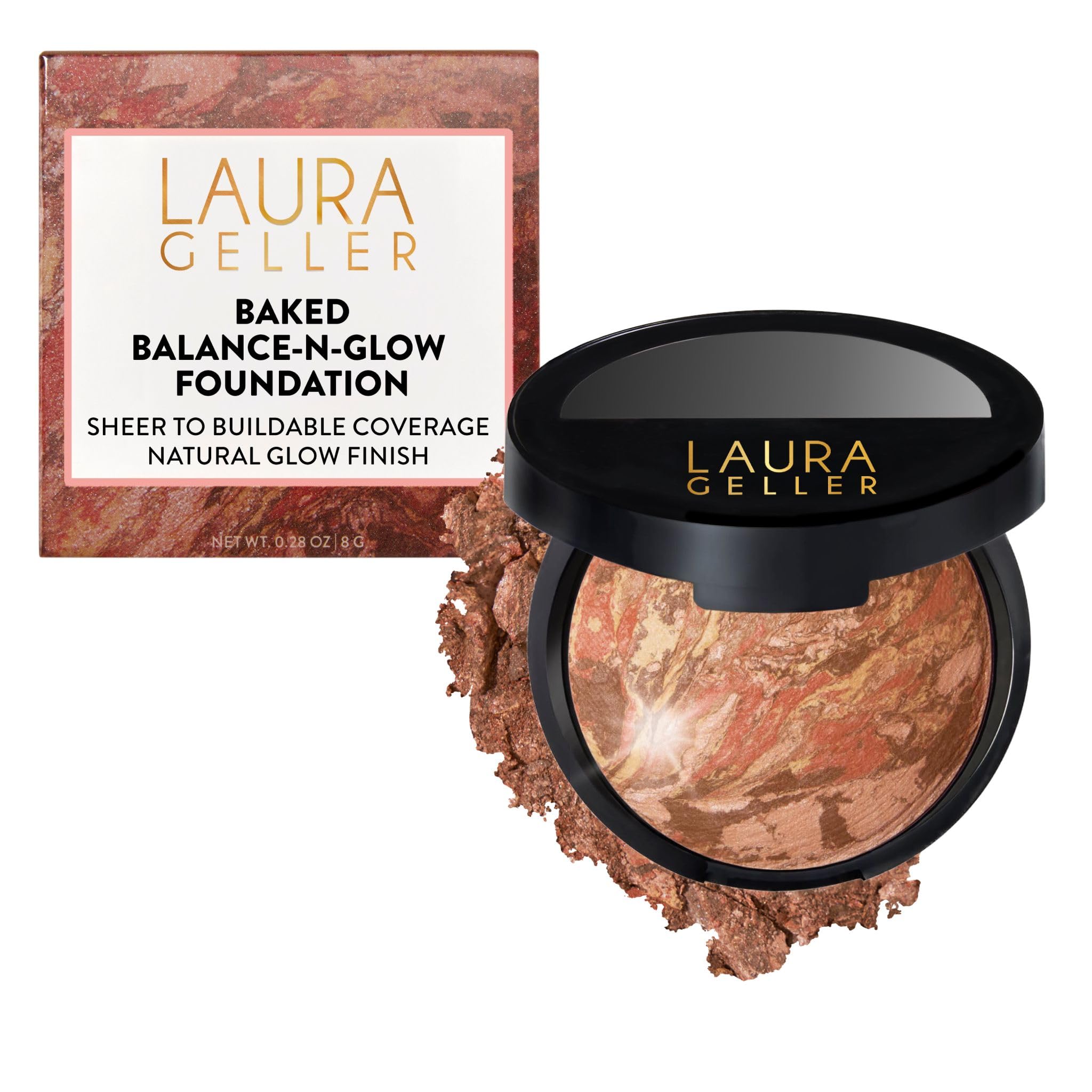 LAURA GELLER NEW YORK Baked Balance-n-Glow Illuminating Powder Foundation – Fair – Handmade in Italy – Pearl-Infused Satin Finish – Vitamin C Brightening – Buildable Sheer Coverage – For Mature Skin